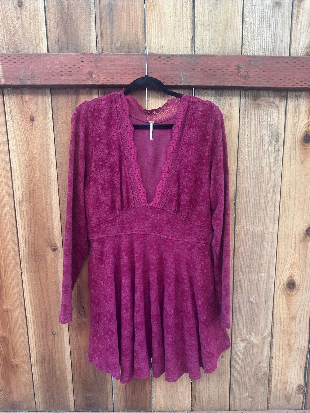 Free People Long Sleeve Lace-Trim Plum Dress